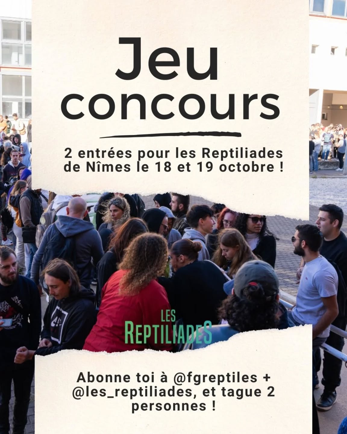 Nouvelle chance de gagner une entrée pour @les_reptiliades de Nîmes le 18 et 19 octobre ! Nous vous en faisons même gagner 2, 1 pour vous et 1 pour la personne de votre choix !

Participation : 

1. Abonnez-vous aux comptes @fgreptiles et @les_reptiliades

2. Invitez en commentaire deux personnes qui voudraient sûrement participer pour venir à la plus grande bourse aux reptiles de France !

3. Le partage en story augmente vos chances ! 

Tirage au sort ce vendredi 3 octobre 😉

Bonne chance !

#lesreptiliades #lesreptiliades2025 #salonterrariophile #reptilelover #reptilekeeper